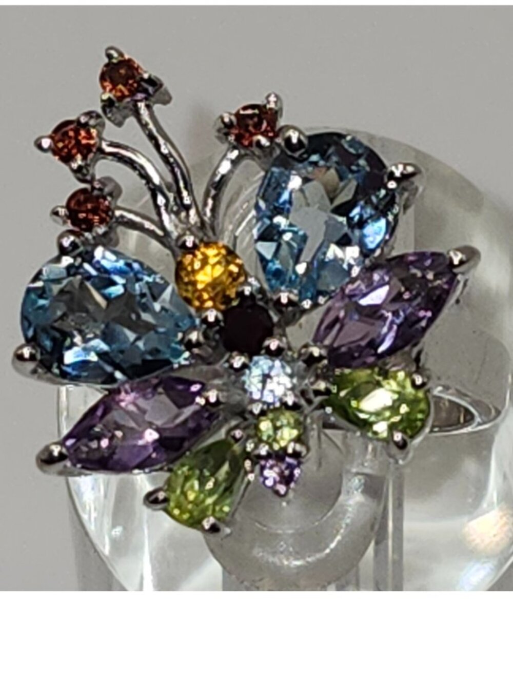 .925 Sterling Silver Amethyst/Garnet/Peridot/Citrine/Topaz Butterfly Ring Size 7 - Picture 2 of 7